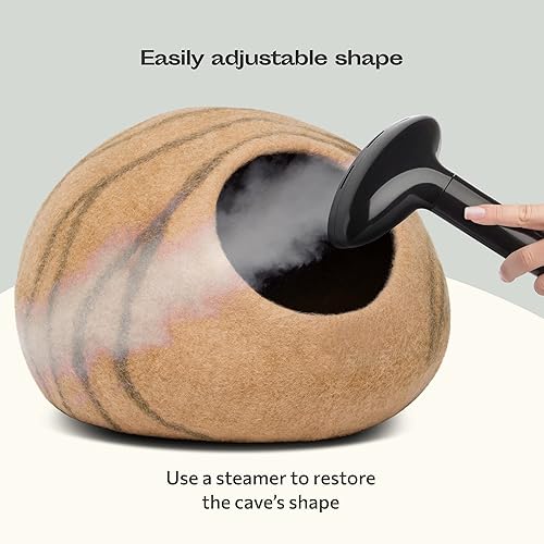 Miniatura 4 de MEOWFIA Cama de fieltro prémium para gatos hecha a mano 100 lana merino para gatos y gatitos tonos claros tamaño mediano duna arena