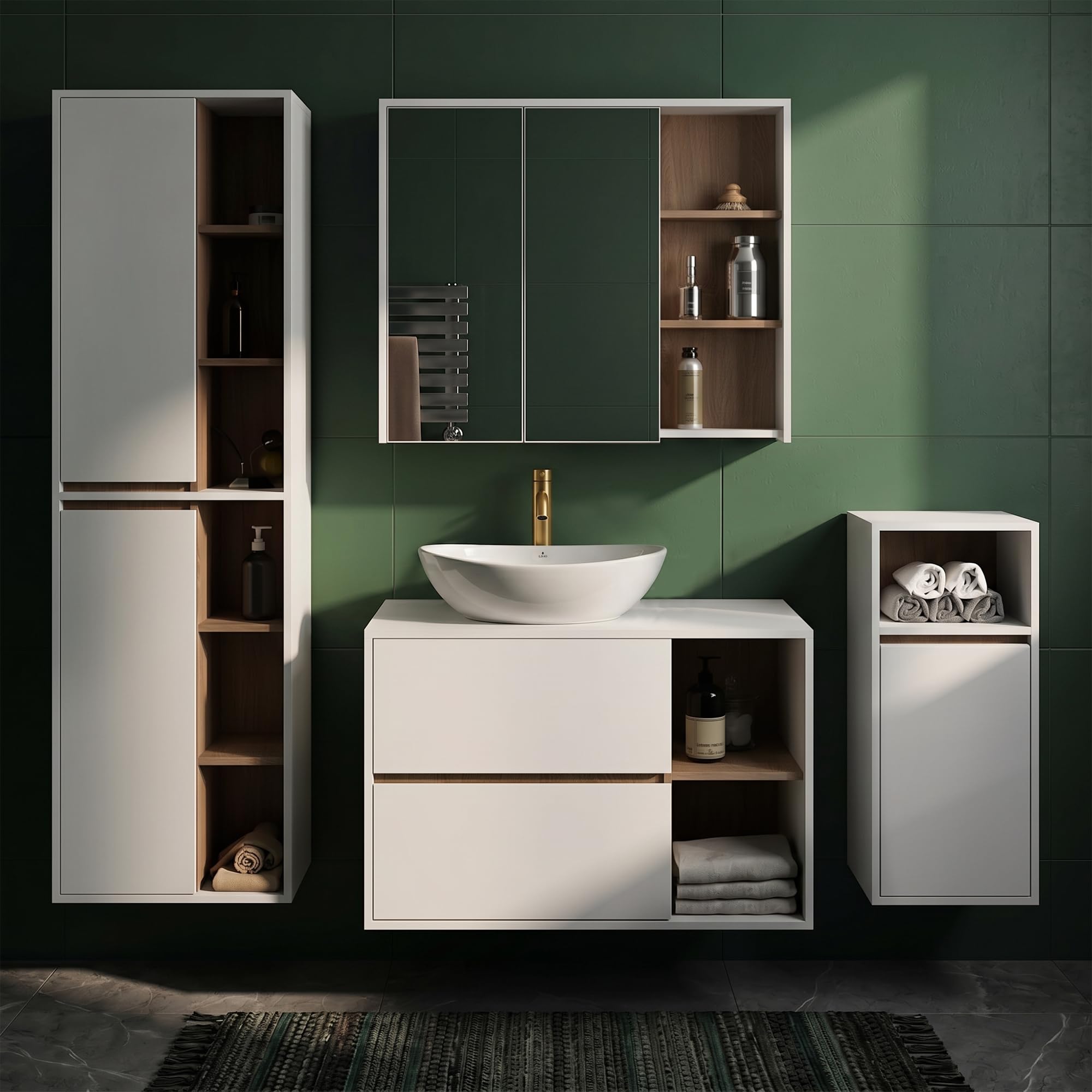 AKORD Lavabo sobre Encimera Ovalado OVALIS de Cerámica para Baño y Aseo, 41 x 33 x 14,5 cm, Blanco brillante