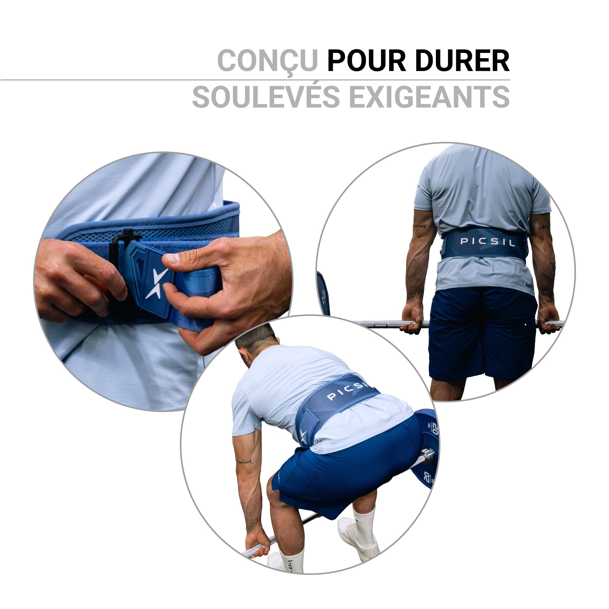 PICSIL Ceinture Lombaire – Maintien pour entraînements de force, haltérophilie et salle, noyau en EVA Foam, maille 3D respirante, fermeture à double sécurité