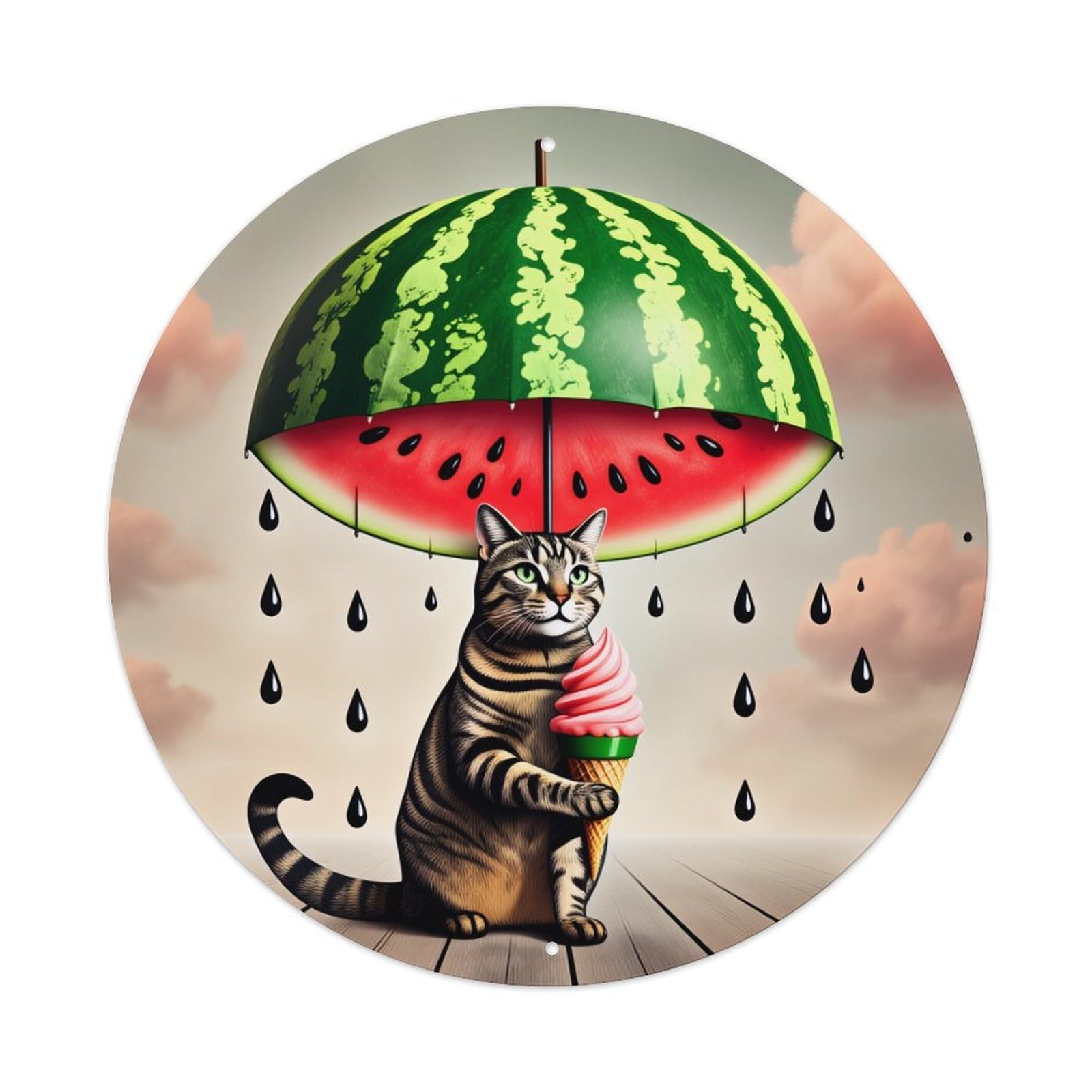 Cat Watermelon Umbrella Ice Cream Rain Metal Tin Sign Vintage Garden Bedroom Cafe Bar Man Cave Home Wall Decor Metal Poster 8x8 inches