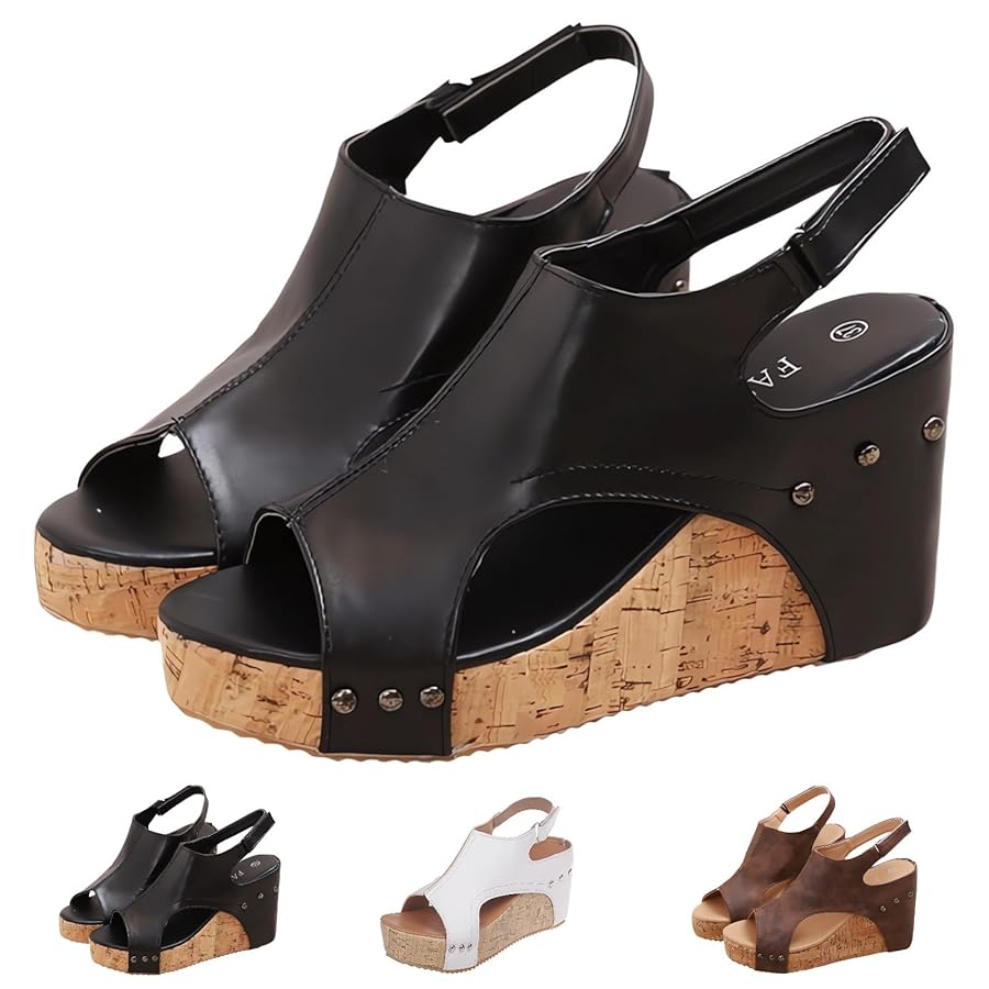 ローファー・オックスフォード Black Warm Platform Clog & Color Block Wedge Sandals Honeeladyy Women's Black Closed Toe Wedge Sandals, Summer