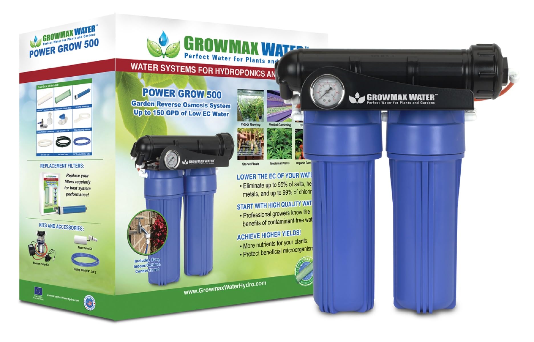 Power Grow 500. Sistema de Osmosis Inversa de 5 etapas para uso en hidroponía y jardinería. Produce hasta 500 L/d - ¡Sin esperas, produce hasta 20 L/h!