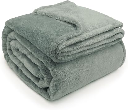 DEZ FURNISHINGS Ultra Soft Plush Fleece Throw Blanket, Double Sided Cozy Thick Warm Blanket for Sofa & Bed, Throw XL 60" x 70", Sage Green