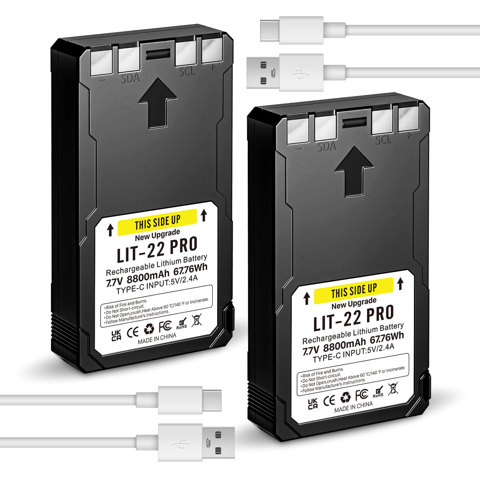 Lot de 2 batteries au lithium de rechange LIT-22 8800 mAh 7,7 V pour caméras de chasse mobiles compatibles avec la série Flex (Flex-M, Flex-S, FLEX-G36, Flex-Plus), câble de charge secteur inclus