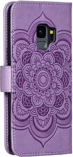 Miniatura 3 de LEECOCO - Funda para Galaxy S9 con diseño de mandala en relieve de piel sintética de lujo, cartera con tapa para cuaderno, soporte magnético, ranura