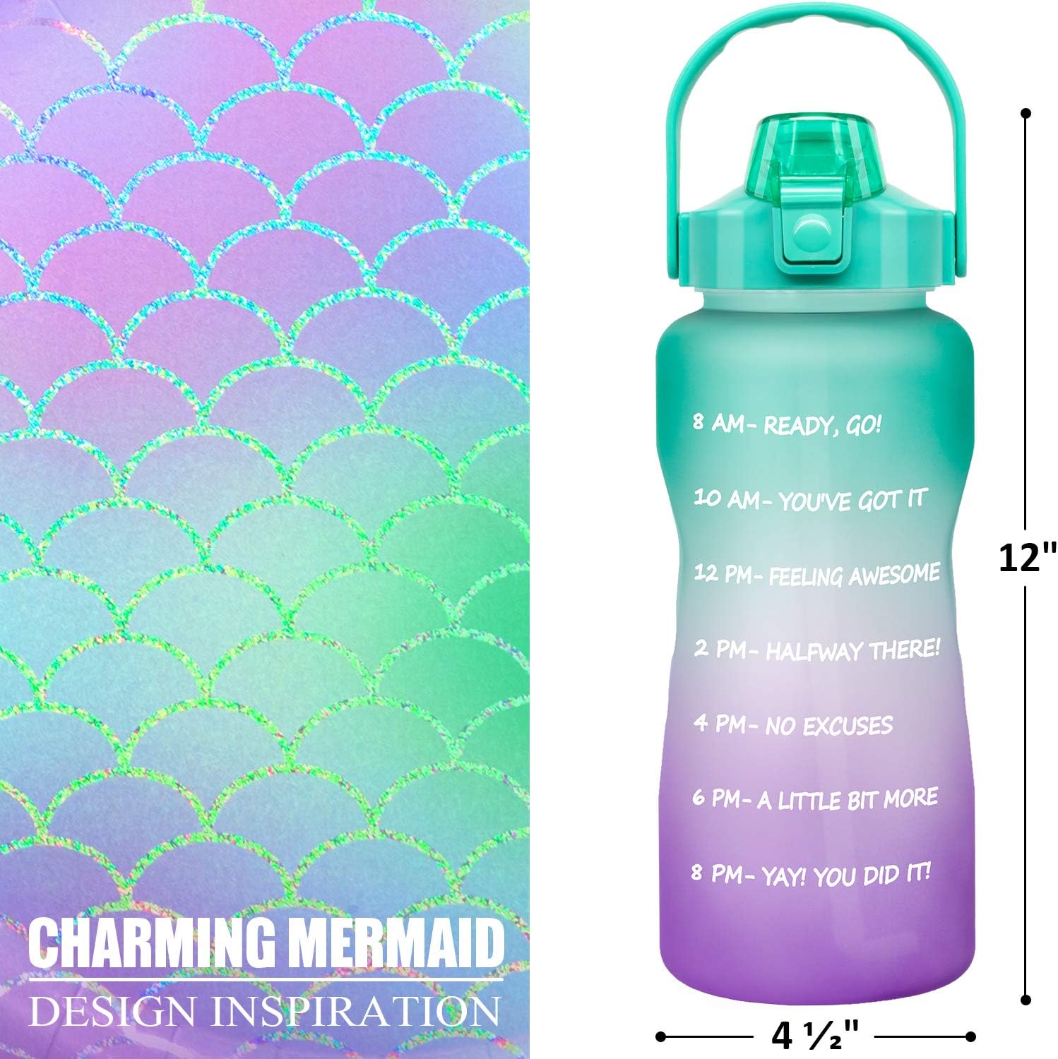 64 OZ/Half Gallon Motivational Water Bottle with Time Marker & Straw - BPA Free Leakproof Tritan Frosted Plastic Big 2L Water Bottle for Women Men Large Water Jug for Fitness Gym Outdoor Sport