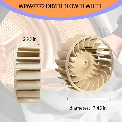 Miniatura 4 de 2025 Upgraded 697772 WP697772 Dryer Blower Wheel For Whirlpool Maytag Kenmore Dryer Blower Part Replace AP6010627 PS11743811 687613 PS384381