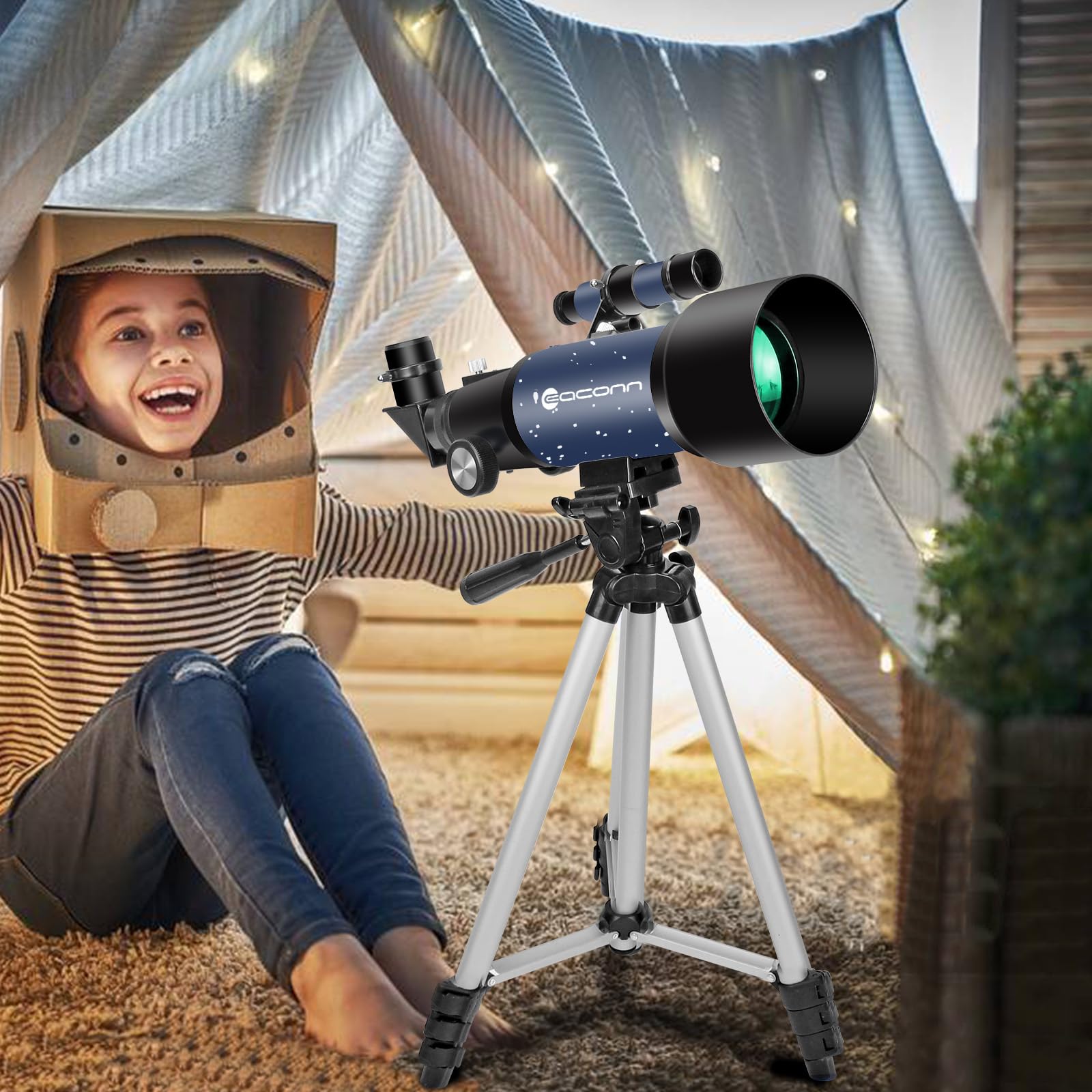 Teleskop für Erwachsene Anfänger, 70mm Aperture 400mm AZ Mount Voll Multi-Coated Optics Refraktor Tragbare Teleskope, Reiseteleskop mit Stativ und Telefon Adapter-Blau