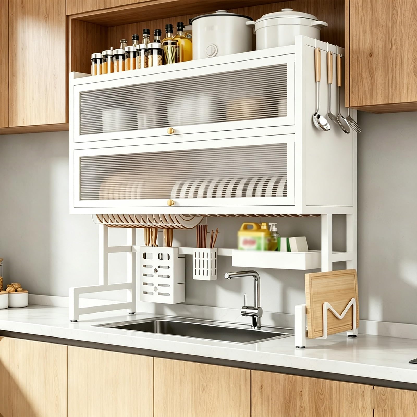 Egouttoir À Vaisselle Au-Dessus De L'évier Égouttoir À Vaisselle Au-Dessus De L'évier – Étagère De Rangement Organiseurs Rangement Cuisine(White,95cm/37in)
