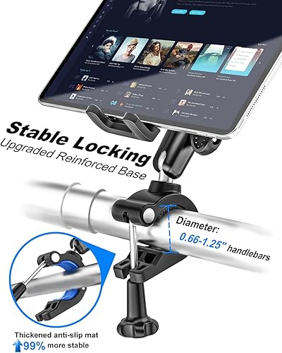 Miniatura 6 de Soporte para tableta de bicicleta, abrazadera para manillar, brazo de metal antivibración, soporte universal para iPad para cinta de correr,
