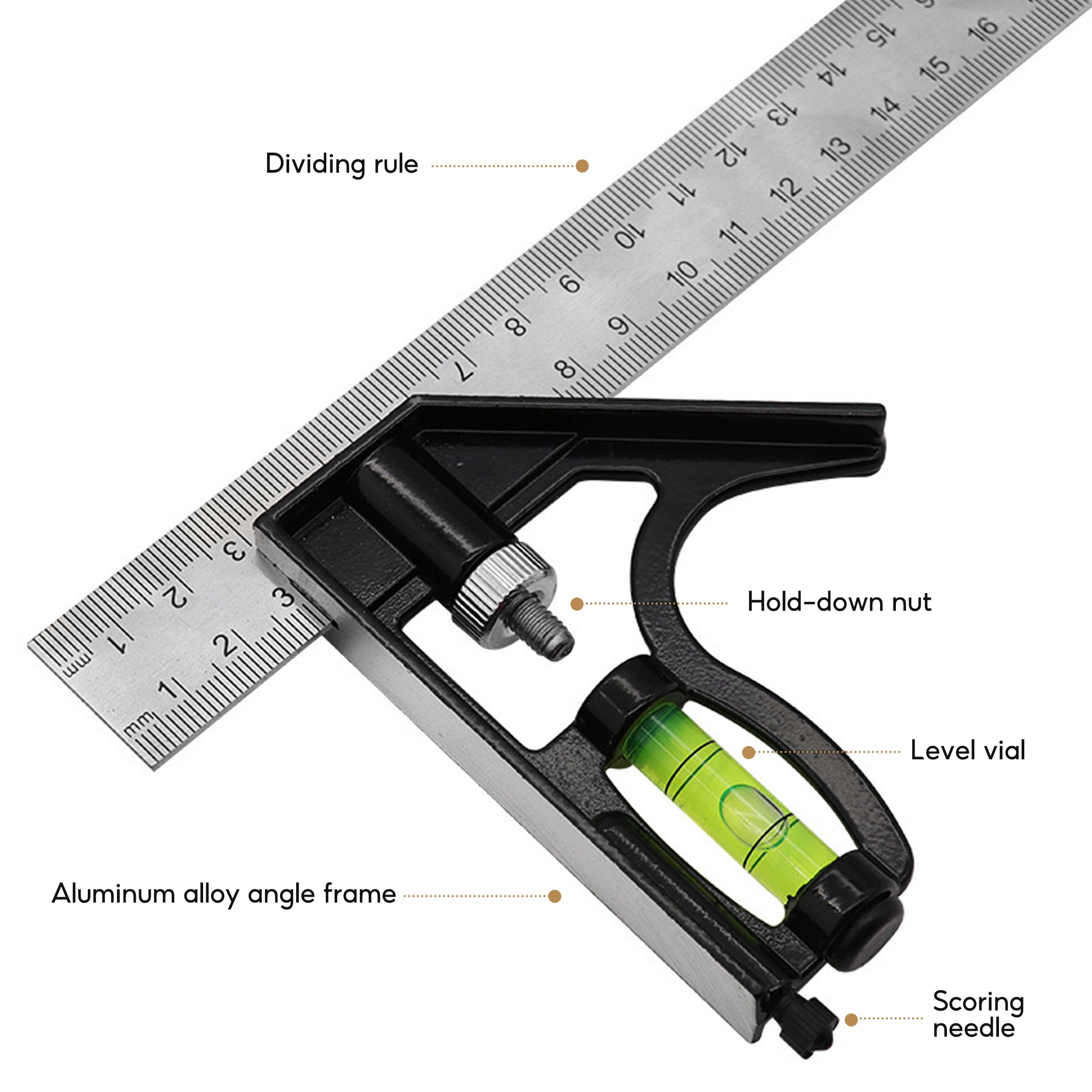 Combination Square, 12Inch/300mm Stainless Steel Combo Square Carpentry Tools - Image 3
