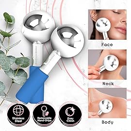 Ice Globes for Facials | Unbreakable Steel Cooling Roller | Cryo Sticks for Face | Massager for Face Neck & Eyes | Skin Care for Dark Circles, Puffiness, Wrinkles, Collagen Production (Blue)