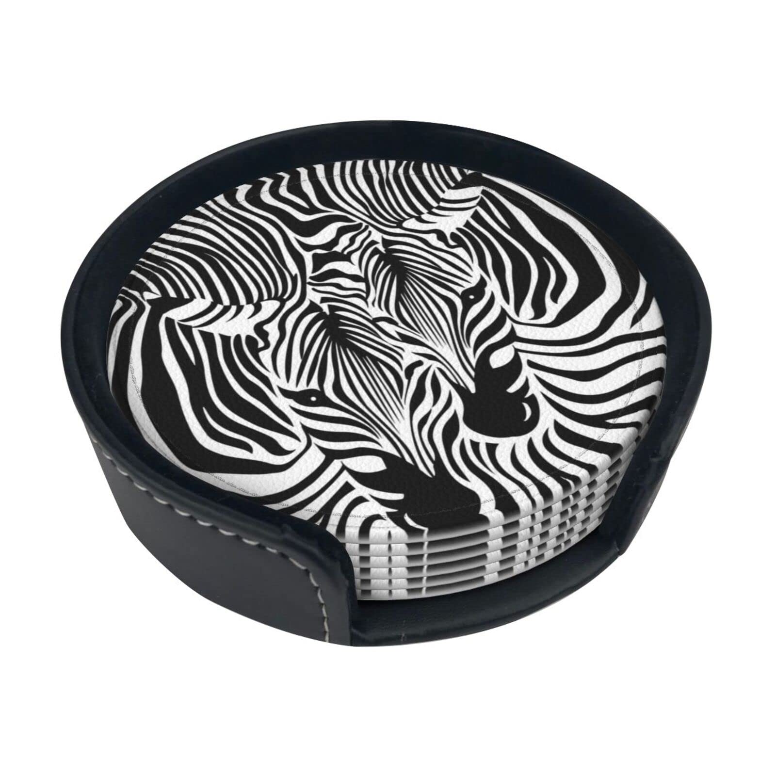 Coasters Set Of 6 Abstract Animal Zebra Print Leather Coasters For Drinks,Home Décor And Housewarming Gift