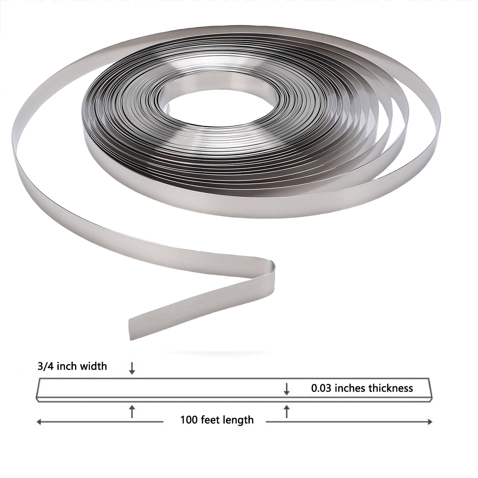 FTVOGUE 304 Ruban de Cerclage en Acier Inoxydable Roll à Bande Métallique de 100 Pieds avec une Résistance à la Rupture de 1700 Lb pour L'emballage D'expédition Industriel