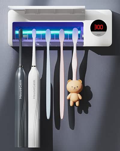 HouseGem Toothbrush Holder, Timer Function, 2000mAh Rechargeable Cordless Wall-Mounted Bathroom