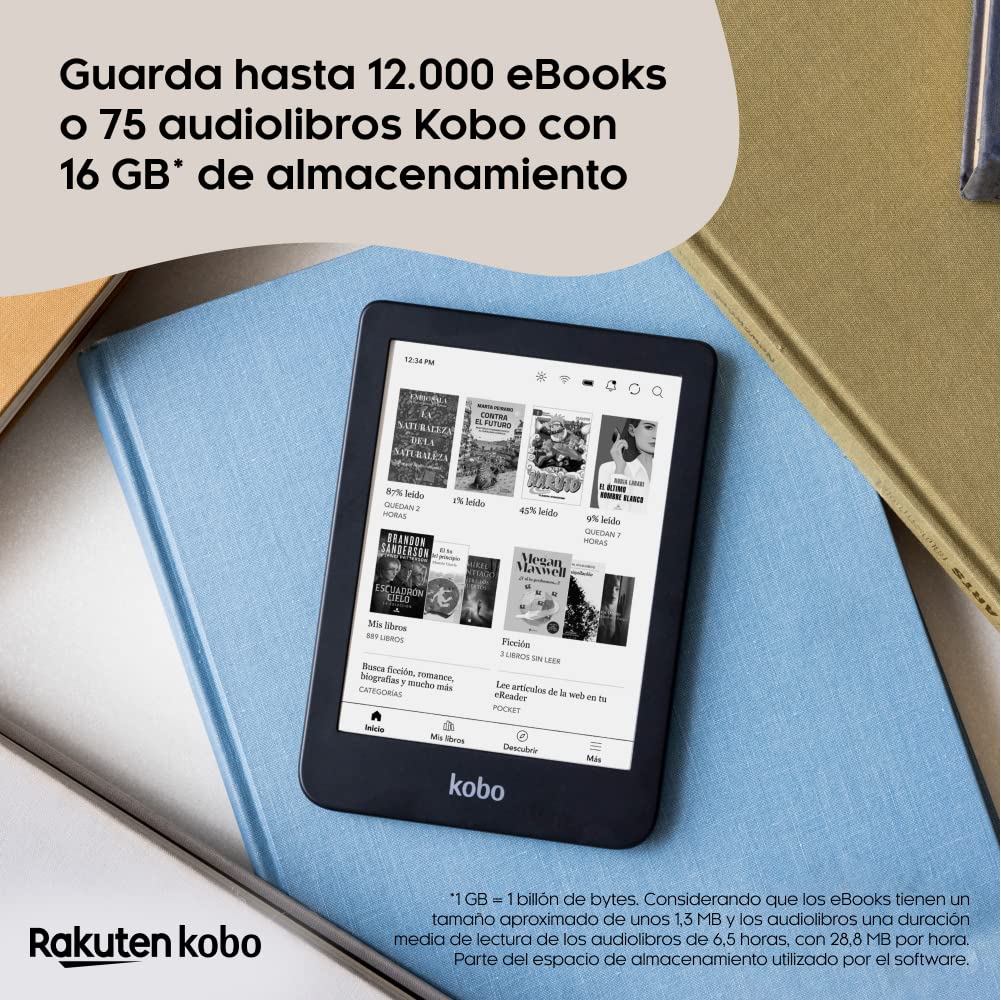 Kobo Clara 2E | eReader | Pantalla táctil antirreflejos de 6” y alta definición | Reducción de la luz azul con ComfortLight PRO | Brillo ajustable | WiFi | 16 GB de almacenamiento |