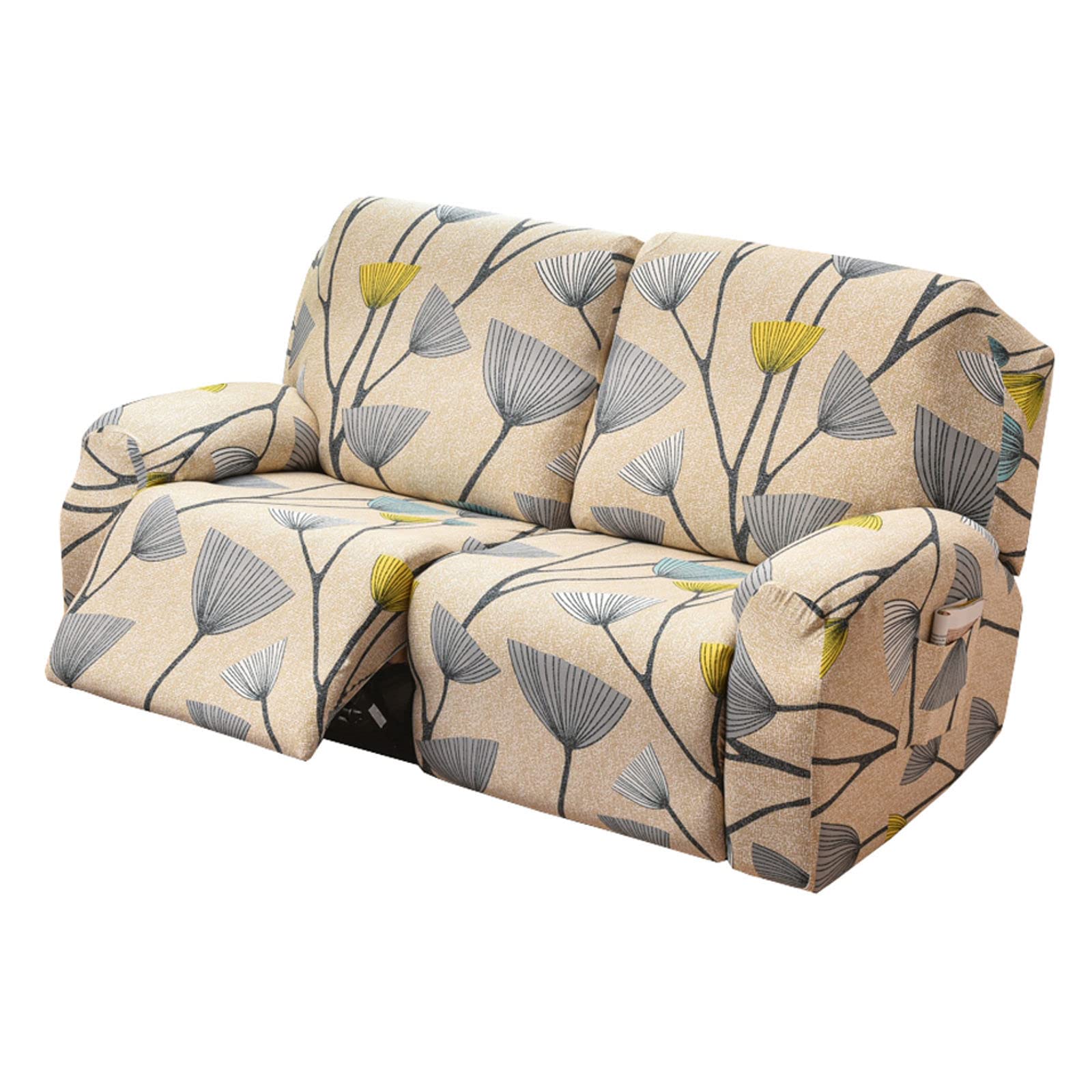 JHLD 1/2/3 Seater Stretch Recliner Cover, Printed Recliner Chair Cover With Side Pocket Machine Washable Recliner Slipcovers Recliner Protector For Living Room-P-2 seater