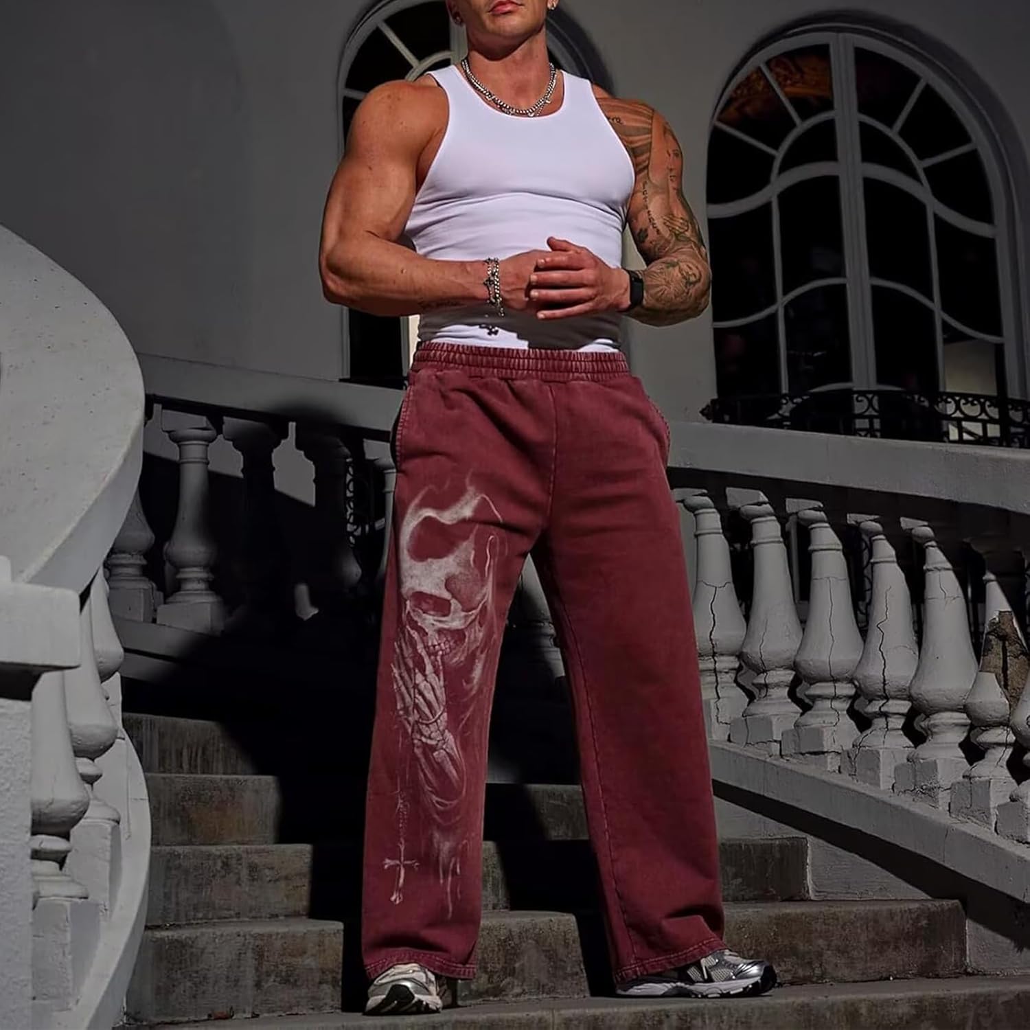 Men's Graphic Sweatpants Gothic Punk Streetwear Joggers Gym Workout Lounge Pants with Pockets - Image 2