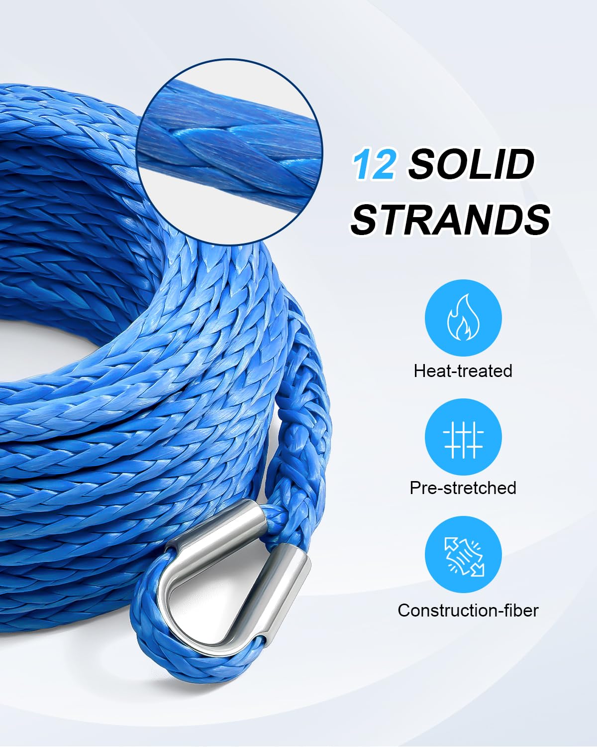 Kolvoii Extensión de cuerda de cabrestante de 3/8 pulgadas x 92 pies, 26.4 libras, línea de cable de extensión sintética para vehículos todoterreno, ATV, UTV, camión, etc. (azul)
