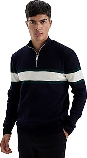 ديفاكتو بلوفر رجالي تريكو بقصة قياسية ورقبة مرتفعة واكمام طويلة Y4193AZ، كحلي 3XL