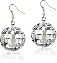 Silver Disco Ball Mirror Earrings - Vintage 70s Retro Party Bar Show 2PCS