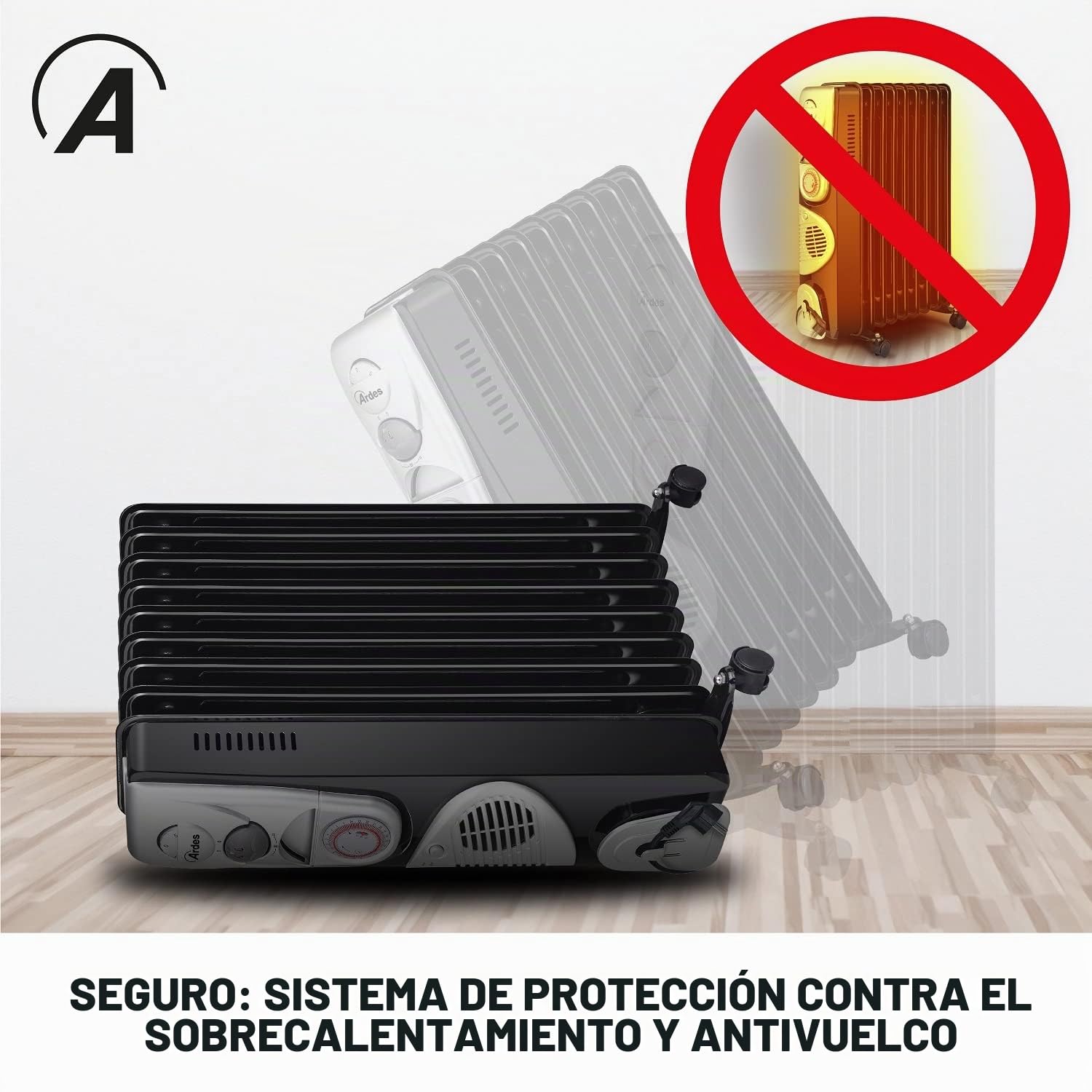 ARDES OILO9 TURBO TIME Radiador de aceite 2400 W con 9 elementos, función turbo 400 W, timer 24 h y cobertura 70 m³ para calefacción de bajo consumo | 400 W, temporizador 24 h y cobertura 70 m³ para calefacción de bajo consumo