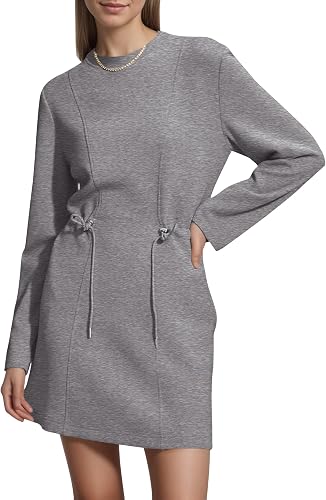 COCOMARTS Womens Long Sleeve Crewneck Sweatshirt Dress Drawstring Waistband Casual Tunic Tops Mini Dresses 2026 Fall Clothes