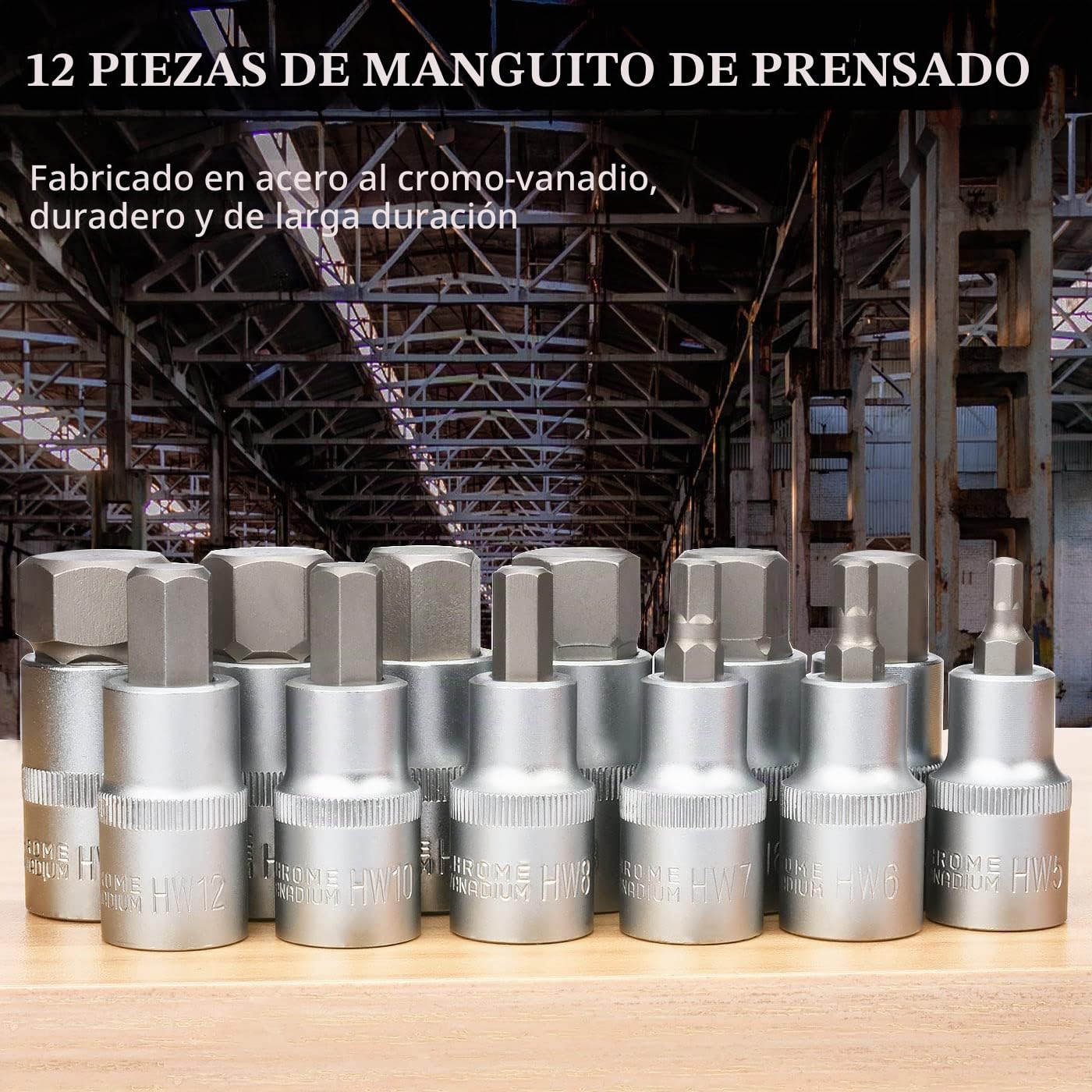 Juego de llaves hexagonales, puntas de destornillador hexagonales, 1/2 pulgadas, Premium S2, 12 piezas, métricas