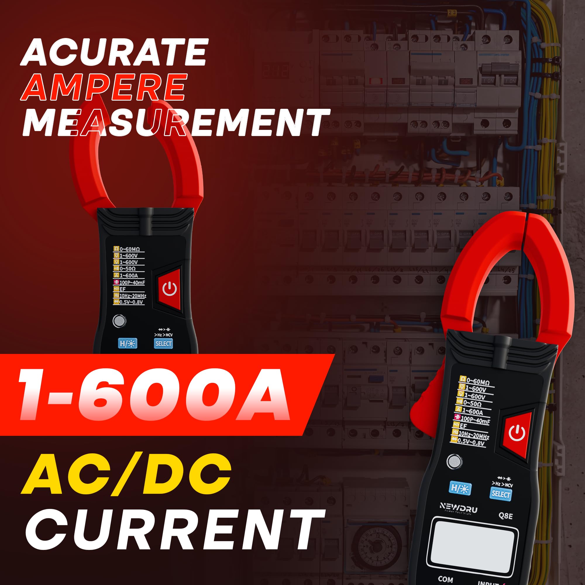 NEWDRU VoltGuard Pro Digital Clamp Meter | 6000 Counts Multimeter with Non-Contact Testing | Measures AC/DC Voltage, Current, Resistance, Capacitance & Frequency | High Accuracy & Multi-Use - Image 3 thumbnail