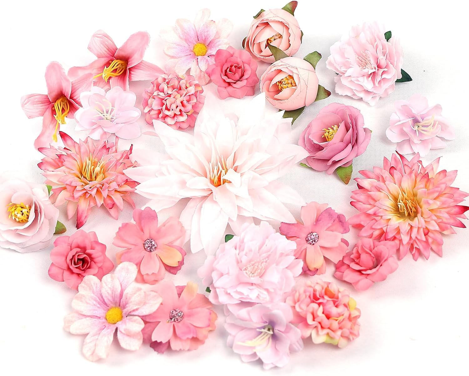 LUOWAN Pack of 22 Artificial Flowers Combo Flowers Mix Silk Flowers Dahlia Roses with Stems for DIY Wedding Bridal Bouquets, Baby Shower, Flower Arrangement, Table Centerpieces, Home Decorations