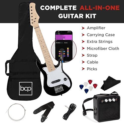 Vista 11 de Best Choice Products Kit de inicio de guitarra eléctrica para niños de 30 pulgadas con amplificador de 5 W, correa, bolsa de concierto, cuerdas