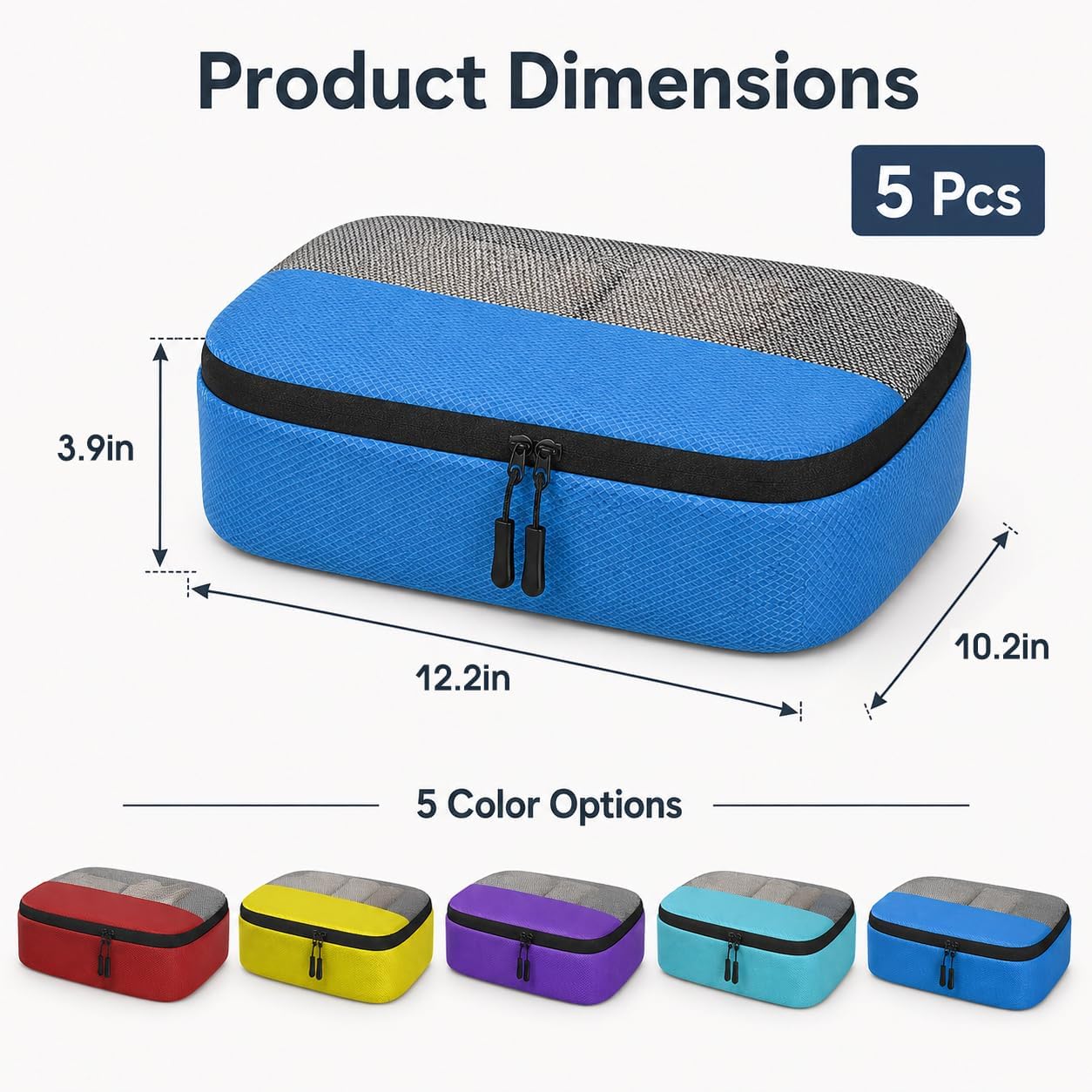 5 Pcs Packing Cubes for Travel, 12.2 x 10.2 x 3.9" Travel Luggage Organizer Bags with Mesh Window, Lightweight Suitcase Storage Bags with Handle for Clothes, Toiletries, Accessories
