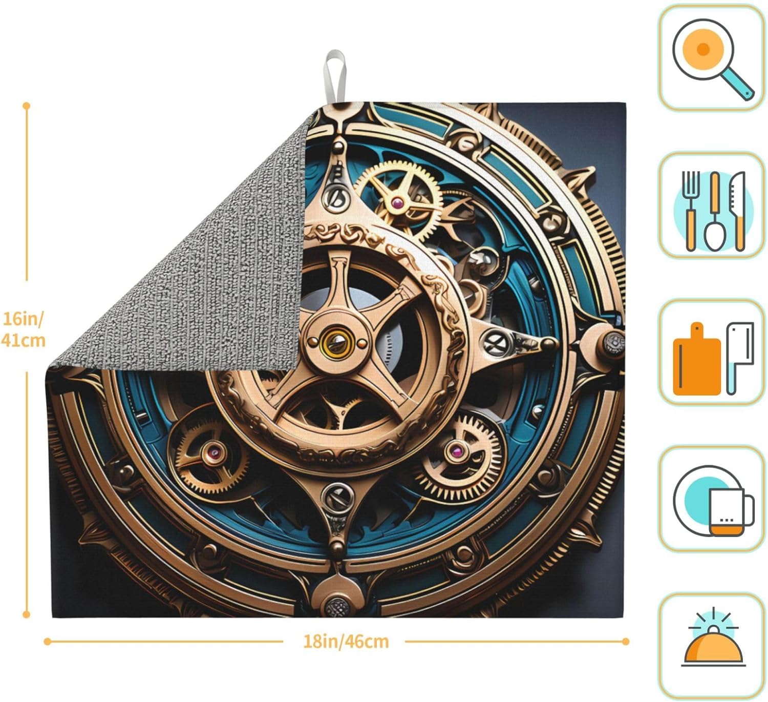 Cool Steampunk Gears Kitchen Countertop Absorbent Mat Non Slip Double Sided Design for Appliance Protection Decoration