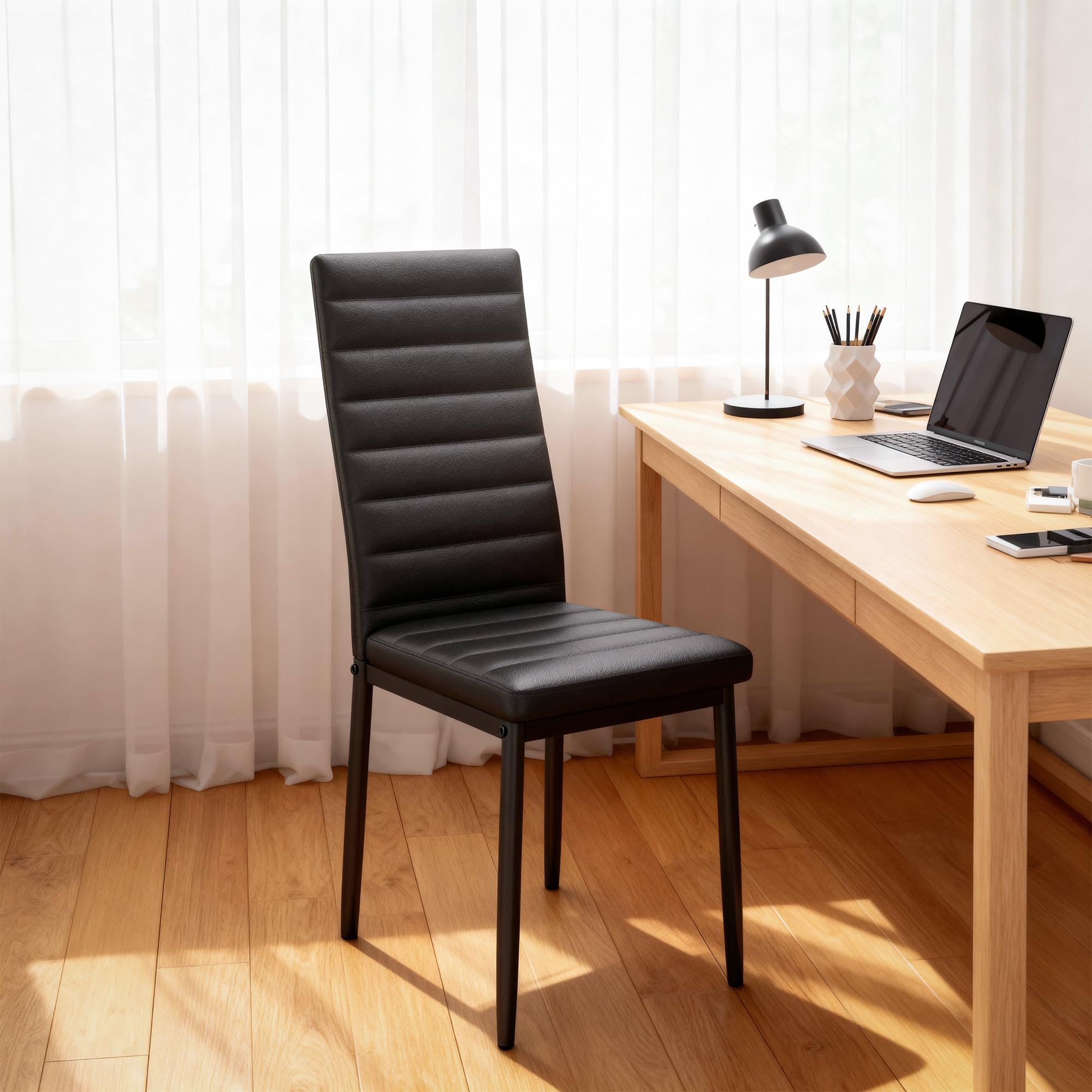 Esszimmerstühle 4er-Set aus PU-Kunstleder, Gepolstert, Schwarz