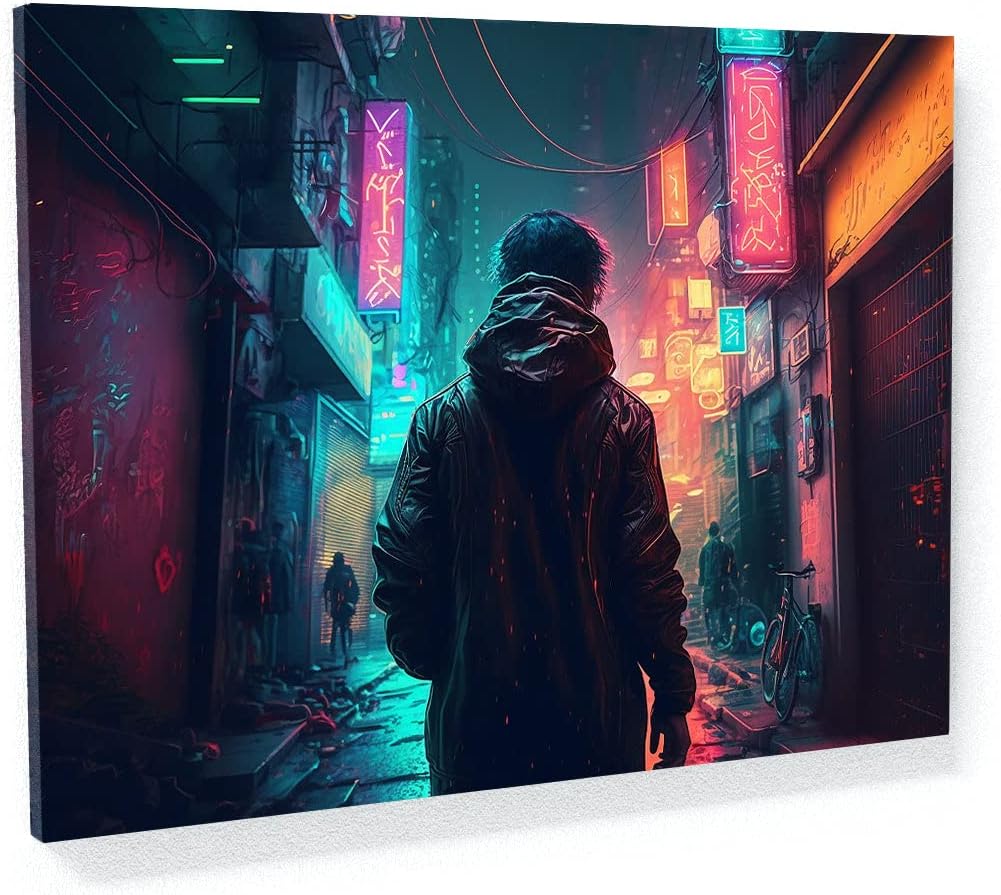 Amazon.com: Sense Canvas Cyberpunk Neon Futuristic 20 Canvas Art - Home ...