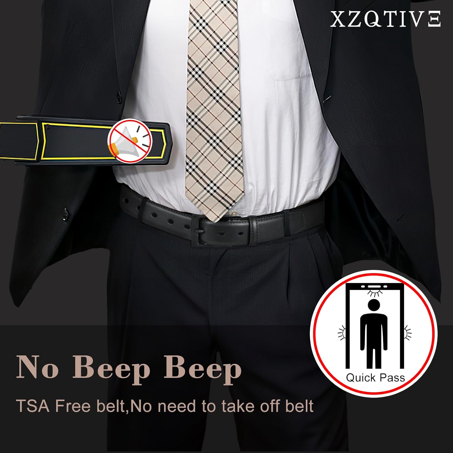 XZQTIVE TSA Belt For Men Metal Free Dress Belts Hypoallergenic Leather Belt With Black Buckle Nickle Free - Image 4