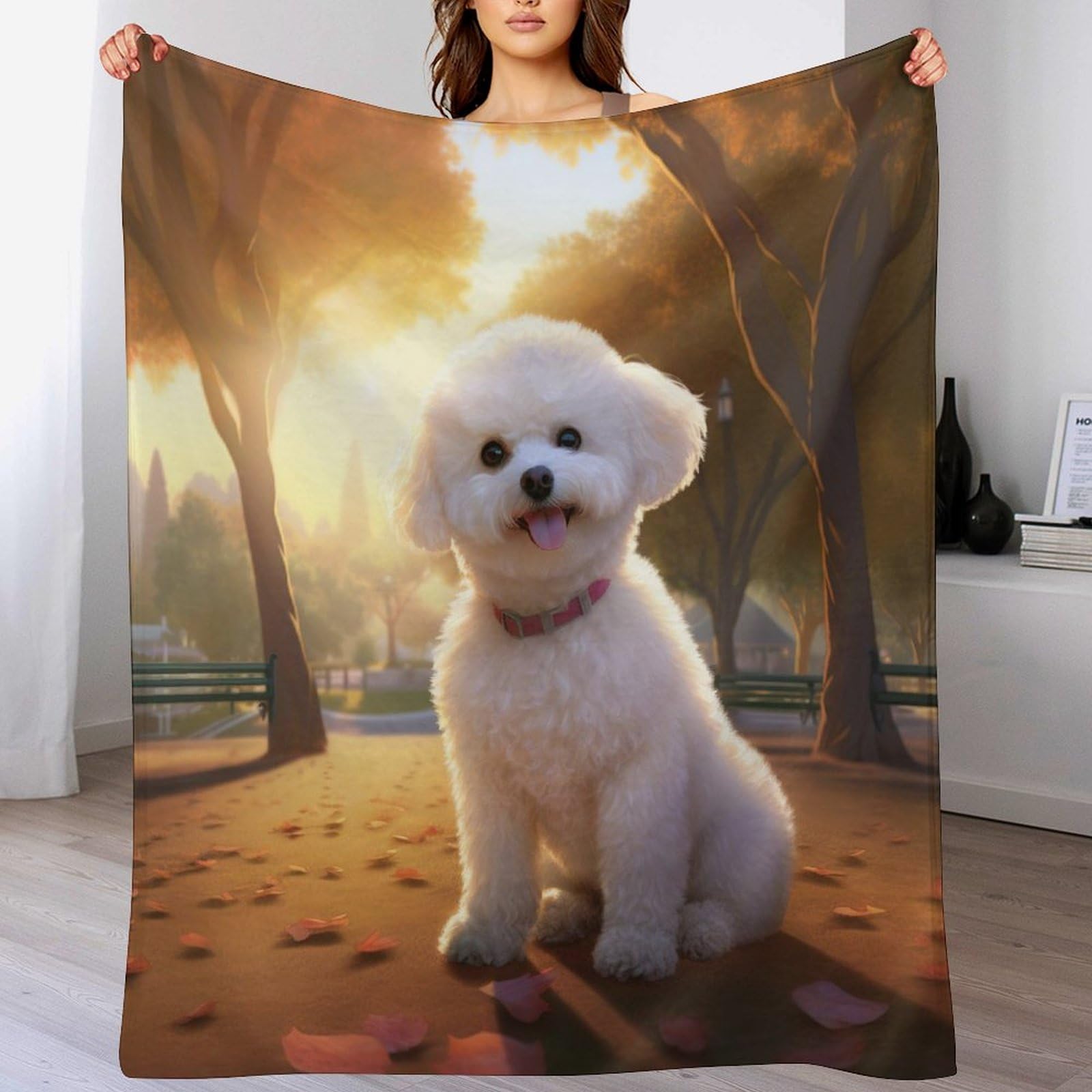 GGJJTT Bichon Frise Blanket Soft Flannel Soft Blanket Gifts 3D Home Decoration For Bed Couch Sofa Chair Bed Blanket 130×150cm