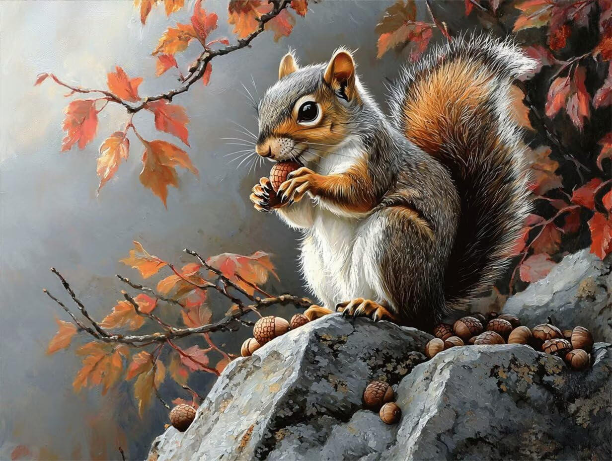 Dipingere con i Numeri 60x80cm Senza Cornice, scoiattolo, k-418 | Paint by Numbers Autunno Quadri da Dipingere Numerati Kit Pittura, Decorazioni Casa e Regalo Creativo