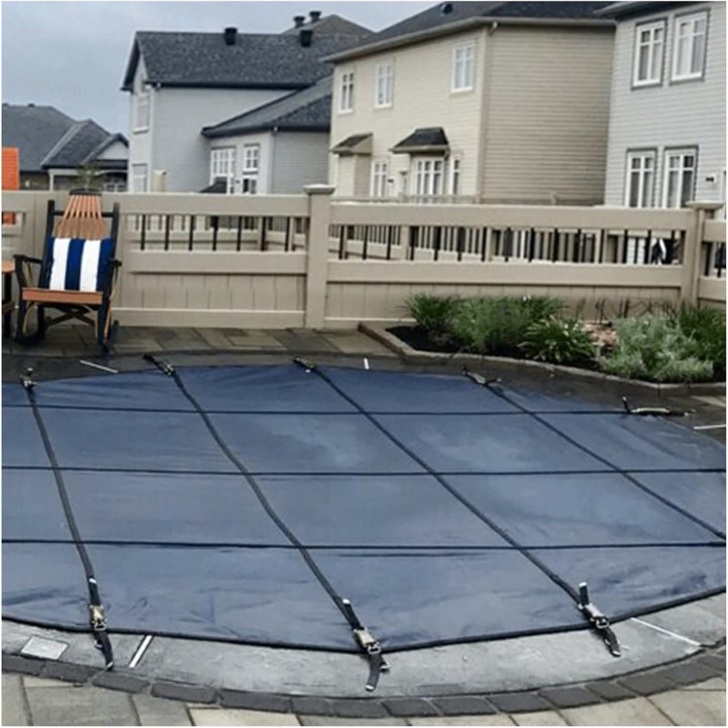 Pokrowiec na basen, trwały pokrowiec ochronny na basen dla zwierząt domowych i liści - zimowy pokrowiec na basen z zestawem montażowym, 7,3 m (24 stopy) - chroń swój basen przez cały rok!