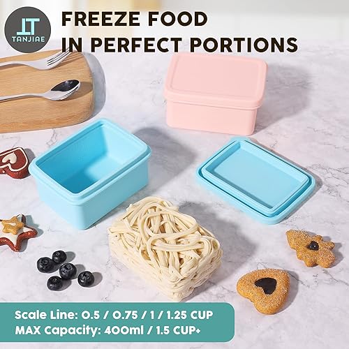 Miniatura 4 de Recipientes de silicona para niños, a prueba de fugas, recipientes pequeños para almuerzo con tapas para niños pequeños, 1 taza de moldes para