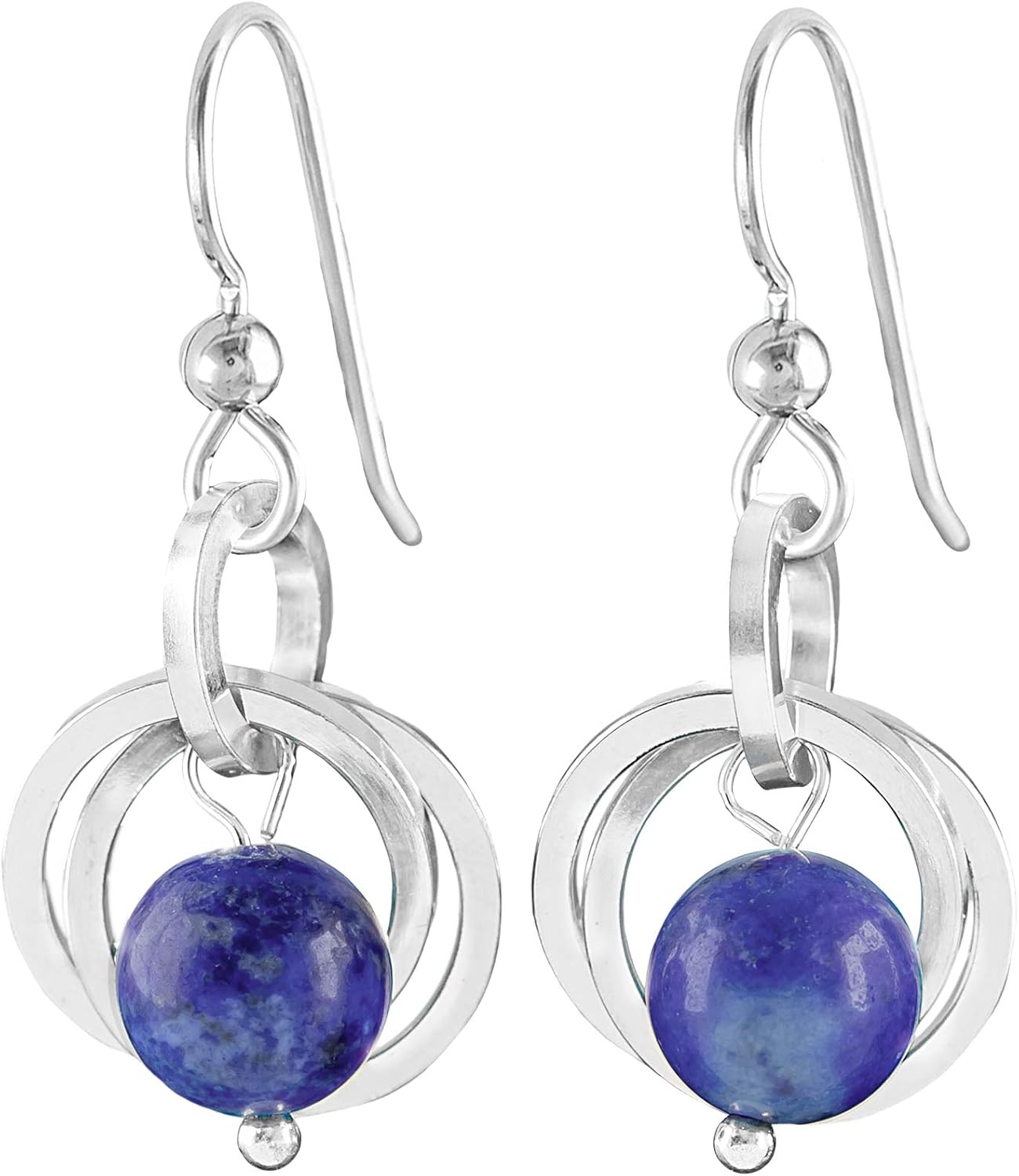 Blue Lapis Lazuli Solid Sterling Silver Dangle Women's Earrings - Minimalist Real Gemstone Lapis and Silver Earrings for Everyday Wear - Trendy Jewelry Gift Idea for Wife or Mom