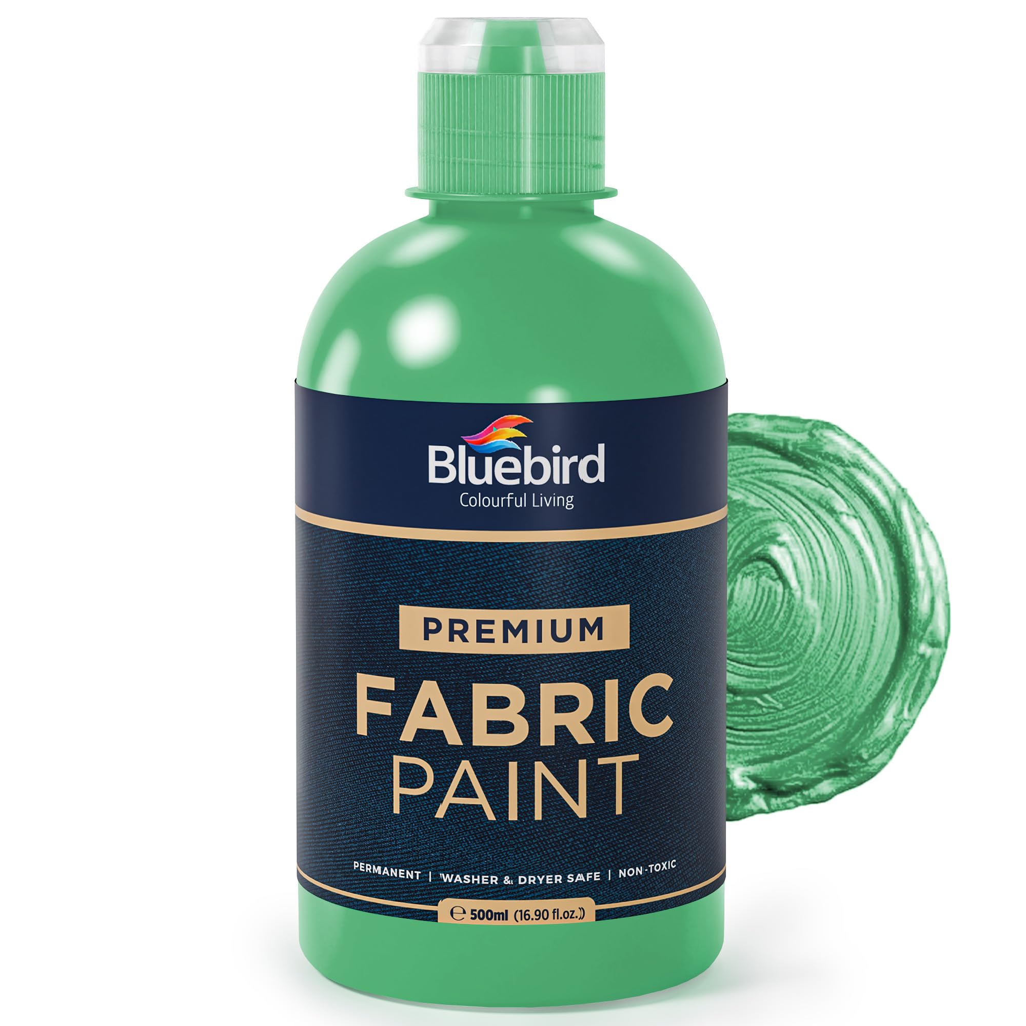 BLUEBIRD Fabric Paint, Emerald Green, 16.9 Fl Oz, Permanent Fabric Paints for Clothes, Furniture Upholstery