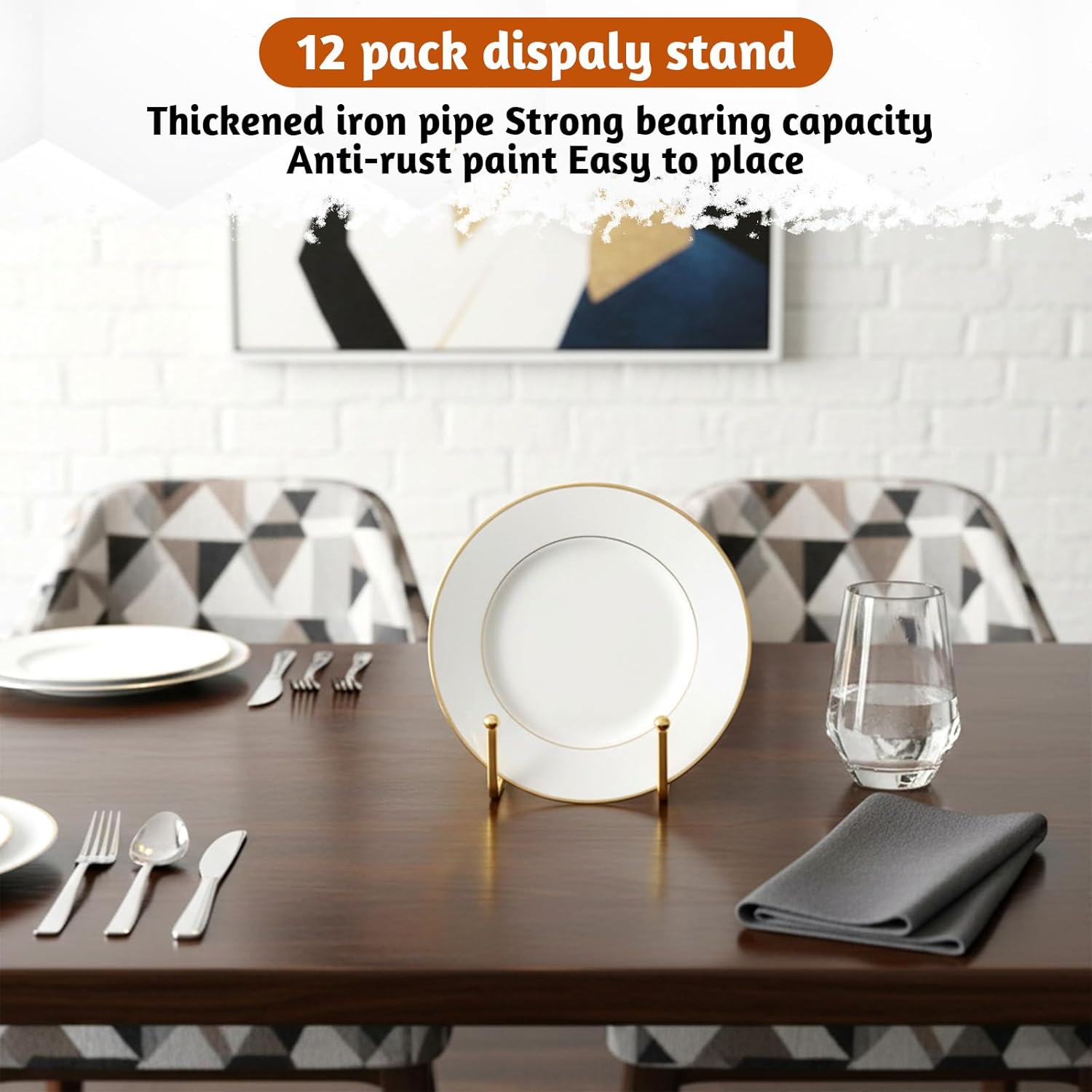 12 PCS Gold Plate Stand, 3 Inch Small Easel Stand Photo Stands for Table Display Small Easels for Display Decoration for Kitchens, Living Rooms, Desks, Offices, Dining Rooms and Cafes