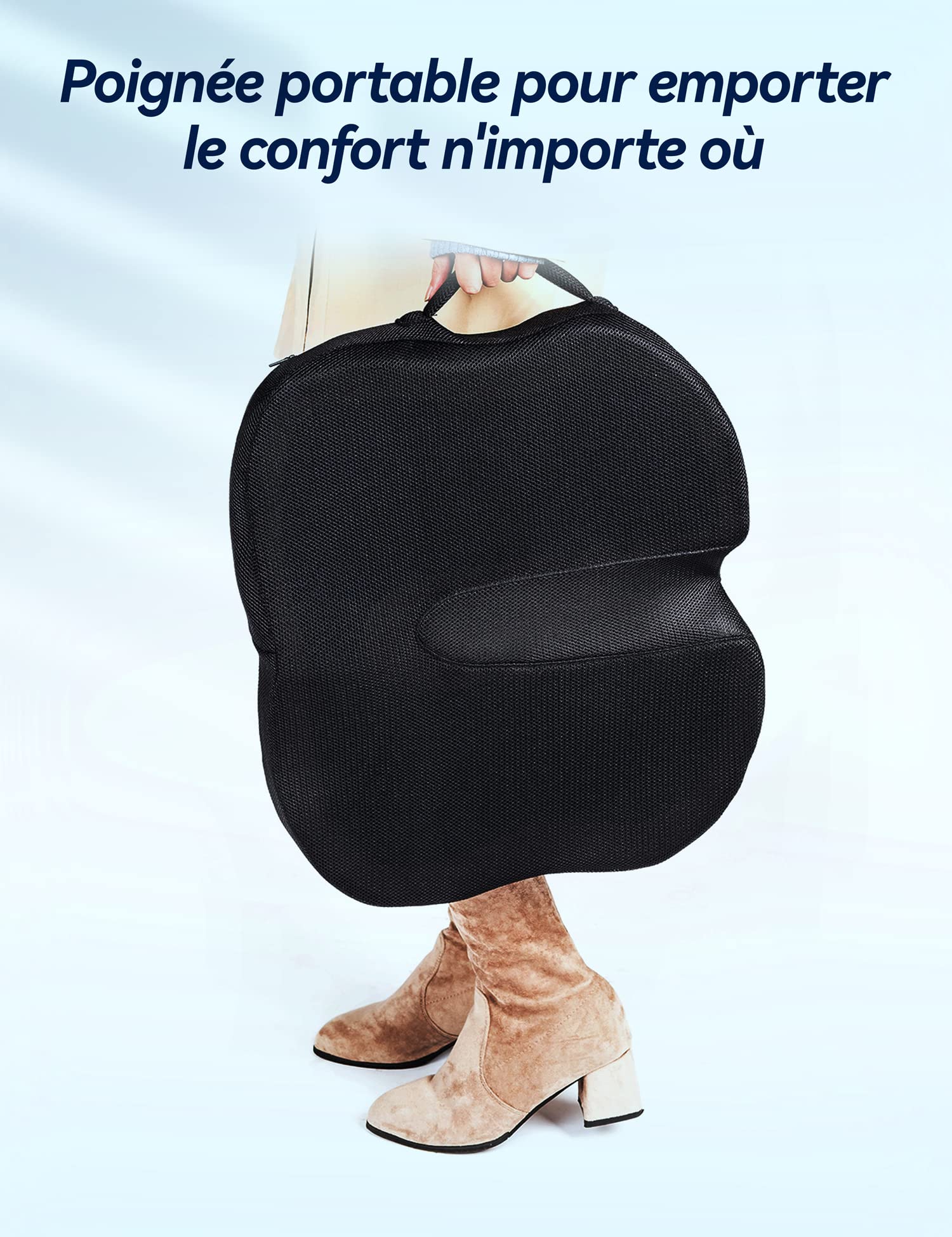 Travel Ease Coussin de Siège Ergonomique, Coussin de Chaise en Mousse à Mémoire Gel avec Base Antidérapante pour Confort Longue Durée, Coussin de Hanche pour Chaise de Bureau, Siège de Voiture (Noir)