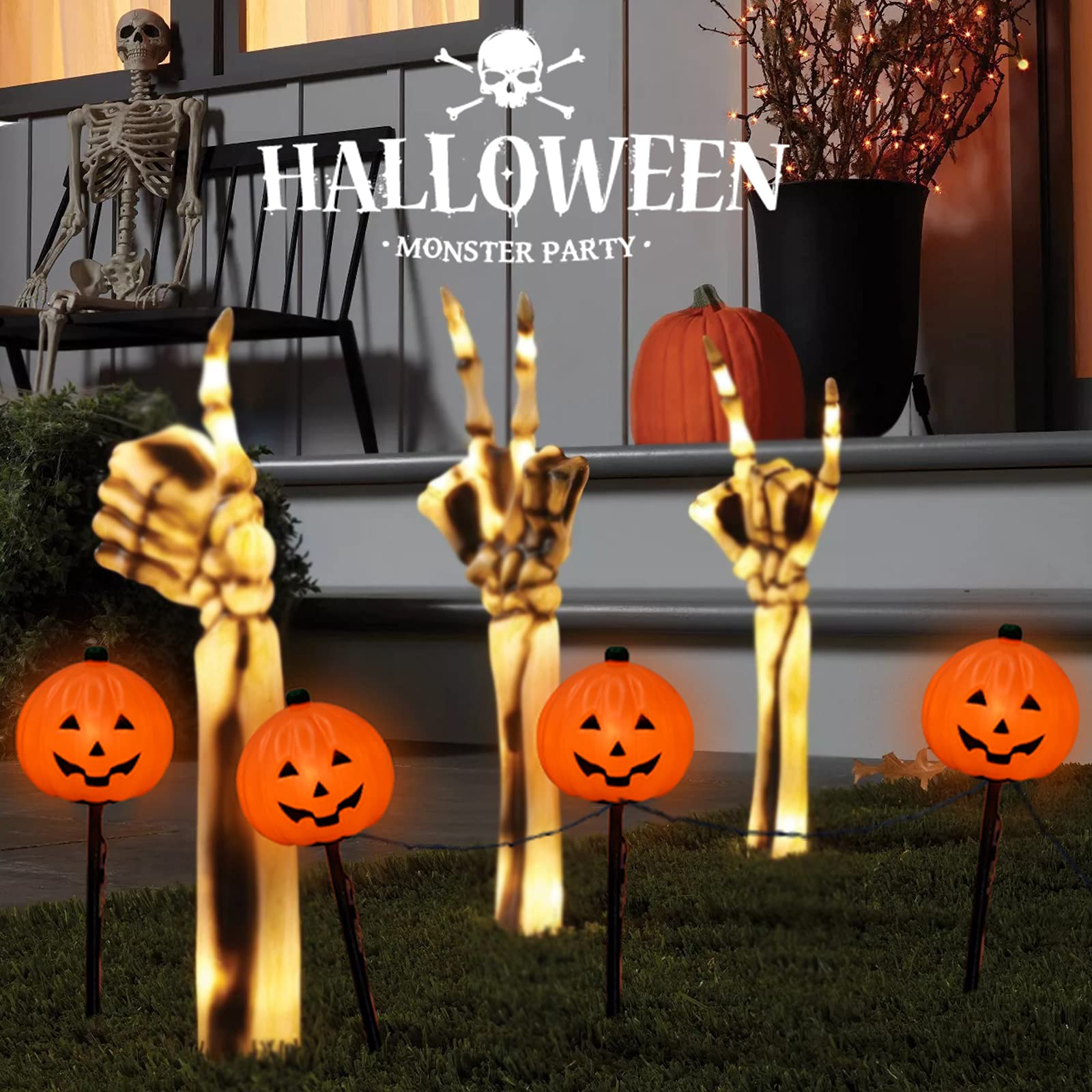 Halloween Pathway Lights Outdoor Set Of 4 Halloween Pumpkin Stake |  Desertcart Seychelles, image size:1600x1600