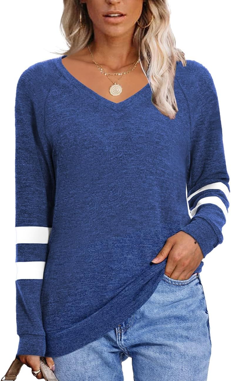 Womens Tops Fall Fashion Sweatshirt for Women Sweaters V Neck Long Sleeve Shirts Trendy Clothes