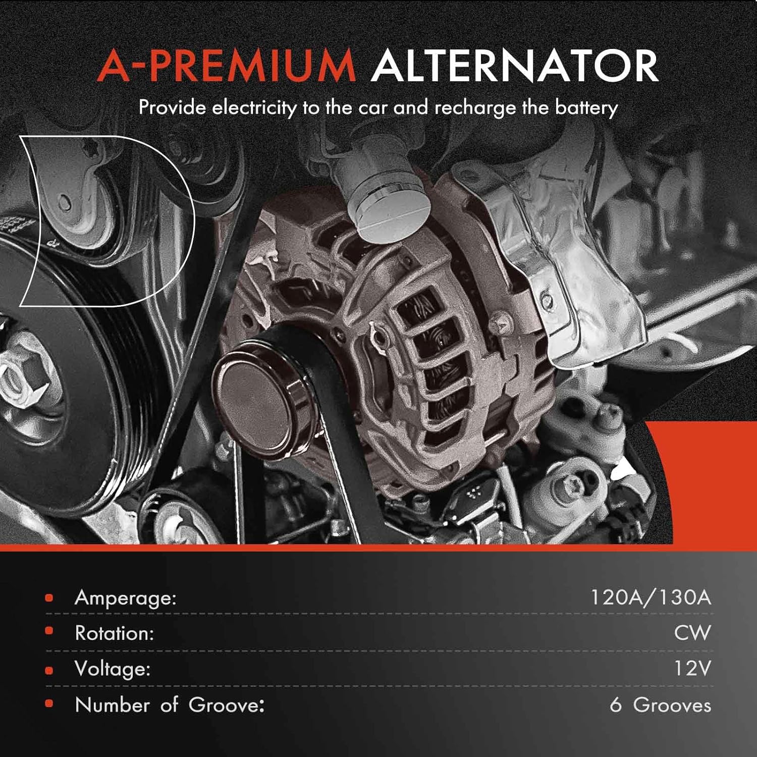 A-Premium Alternator Compatible with Ford Taurus & Mercury Sable, 2002 2003 2004 2005, V6 3.0L, 12V 120A/130A 6 Groove 75mm Pulley Clockwise, Replace# 2F1UBB, 2F1Z10346BA