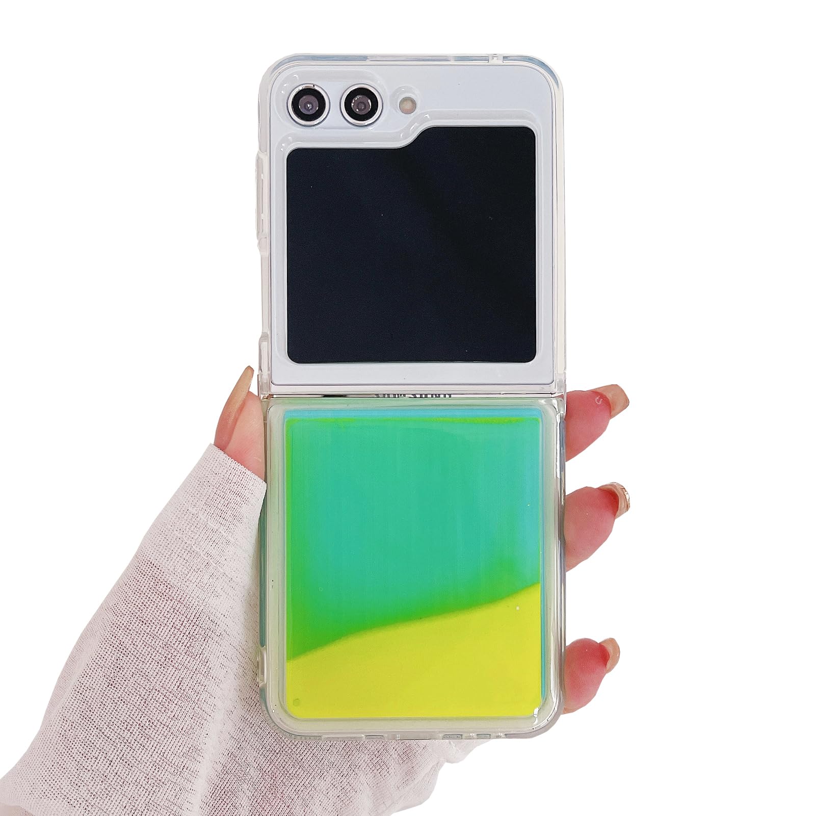 YAKVOOK for Samsung Galaxy Z Flip 5 2023 Case,Fluorescence Case for Z Flip 5 Glow in The Darkness Liquid Quicksand Luminous Fun Soft TPU Clear Ultra Thin Protector for Galaxy Z Flip 5 5G Green