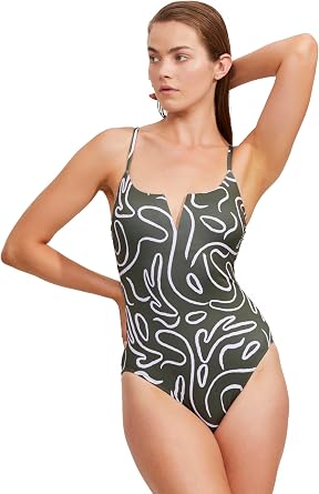Gottex Luma Artsy Chic V Wire One Piece Womens Swimsuit Removable Soft Cups, Adjustable Straps and Front & Back Lining