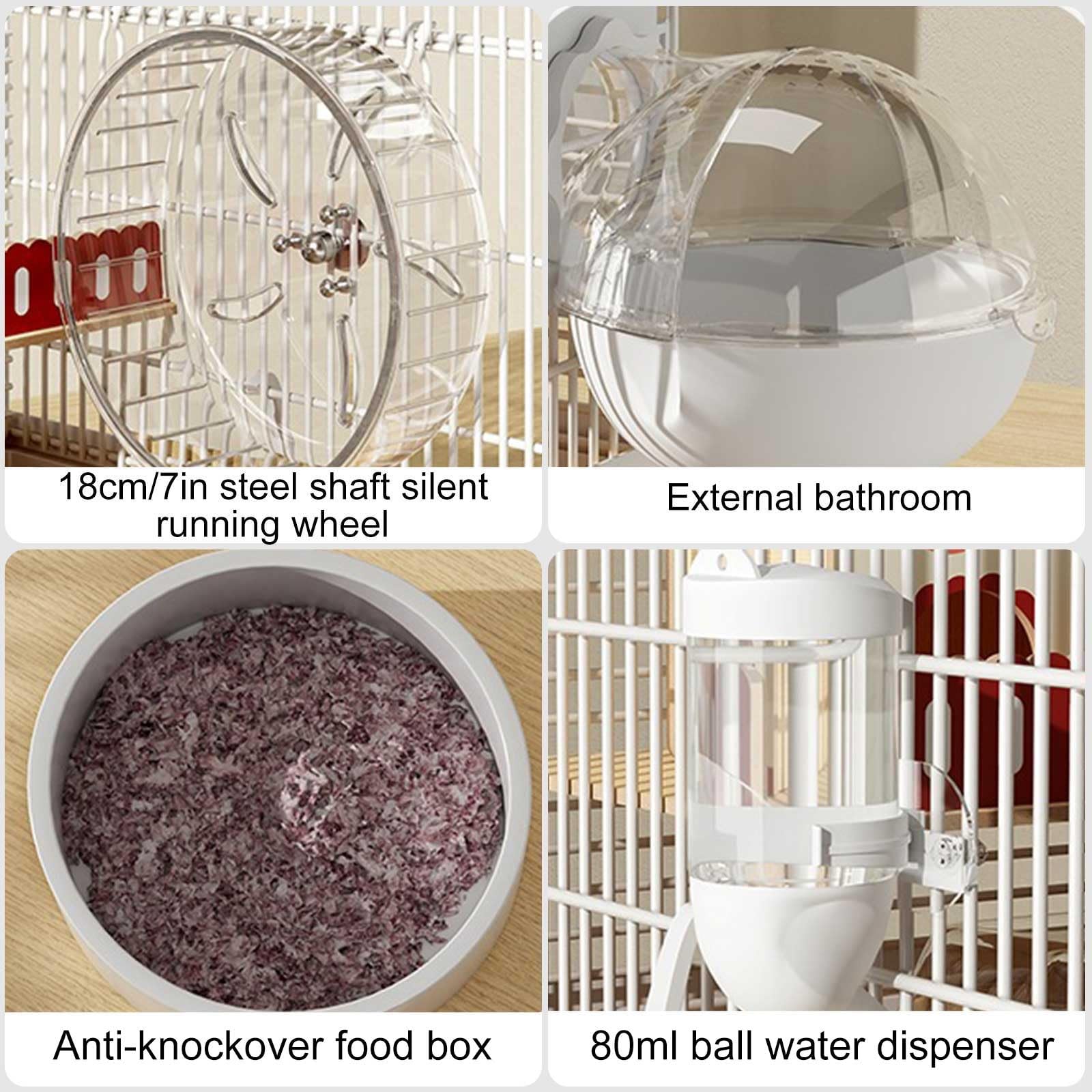Gabbie e Habitat per Criceti, Cage Hamster con Accessori per Criceti tra Cui Ciotola per Cibo, Bottiglia d'Acqua, Recinto per Ricci, Gabbia per Piccoli Animali(White)